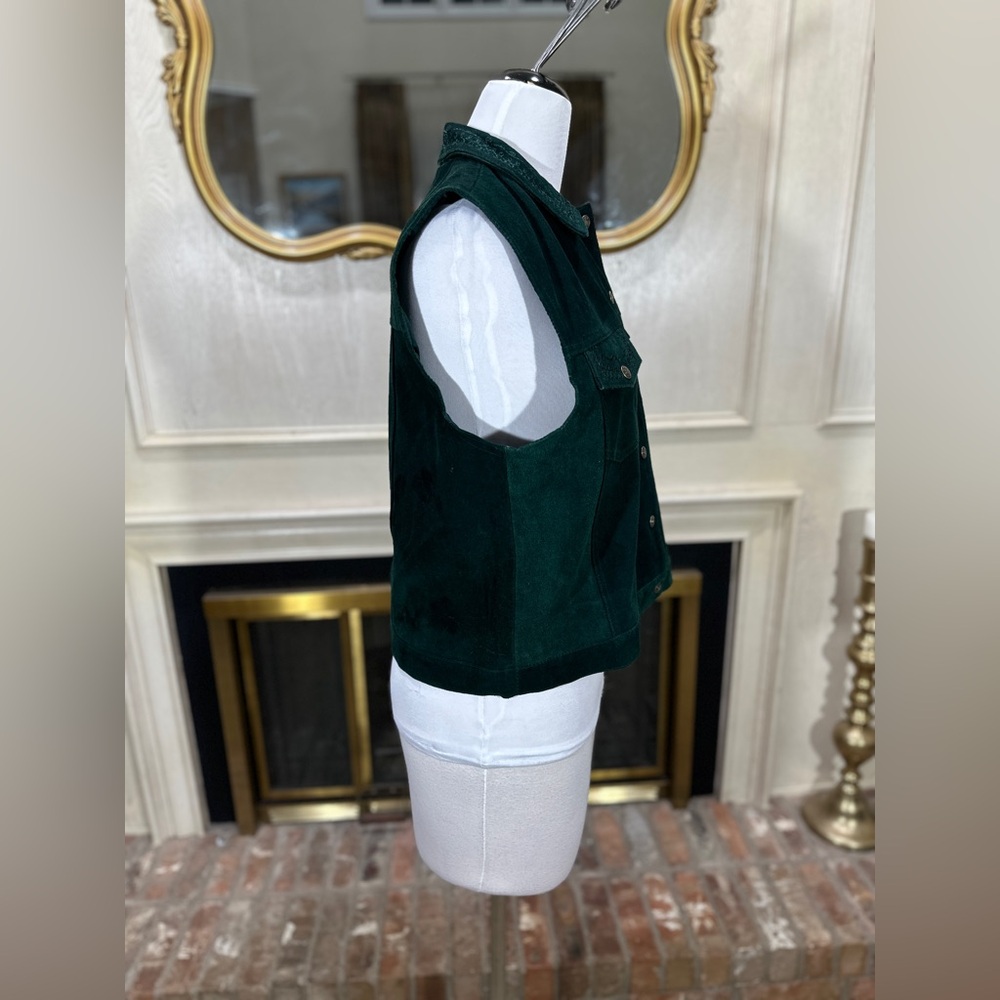 AGAR Suede Leather‎ Vest XL Green Western Snap Front Embroidered Y2K Rodeo - Picture 8 of 10